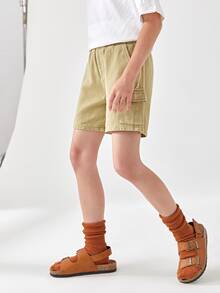 男孩翻蓋口袋短褲 - 卡其色 - 查看 3