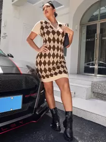 SHEIN EZwear Đầm Plus Size Hình học Giải trí - Nhiều màu - Xem 5