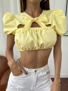 Sexy Vlak Blouse Uitgeknipt Knoop Vooraan