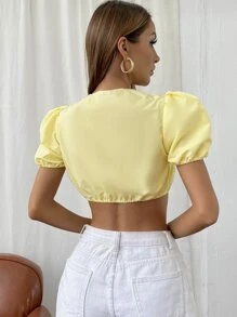 Sexy Vlak Blouse Uitgeknipt Knoop Vooraan