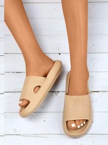 Minimalist Hollow Out Slides - Khaki - View 1