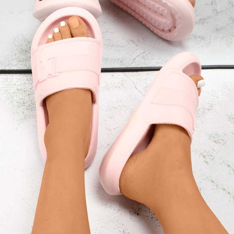 

Release Buckle Decor Slides, Baby pink