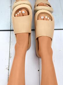 Minimalist Hollow Out Slides - Khaki - View 5