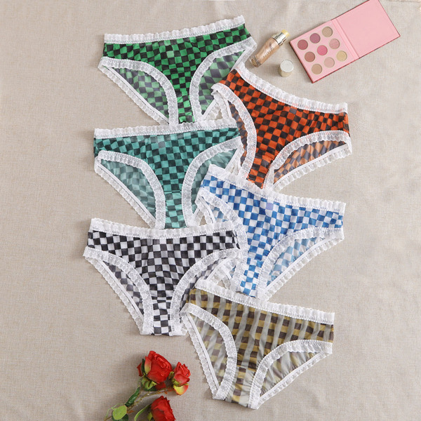

6pack Plus Checkered Lace Trim Panty Set, Multicolor