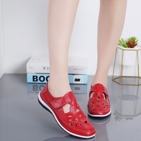 

Cut Out Leather Flats, Red