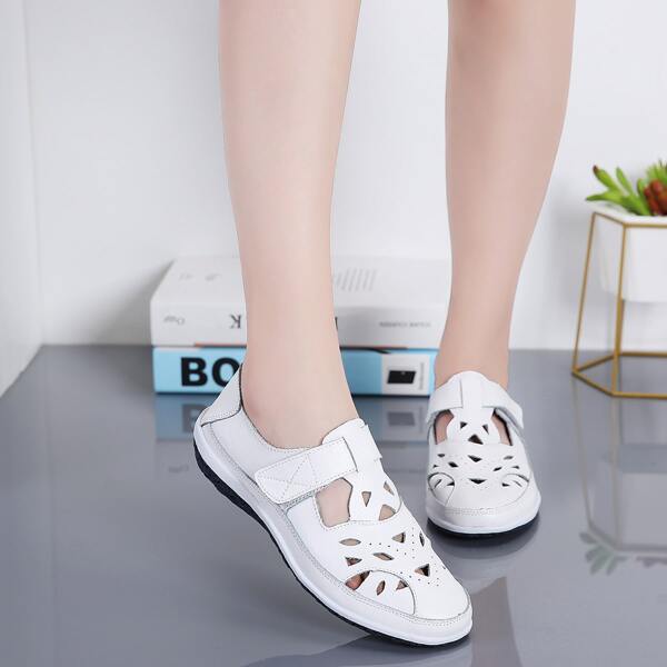 

Cut Out Leather Flats, White