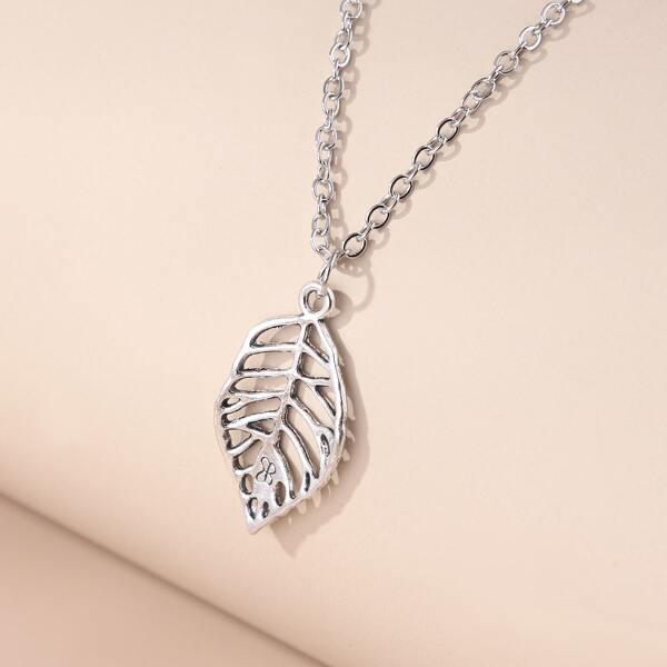

Leaf Charm Necklace, Antique silver