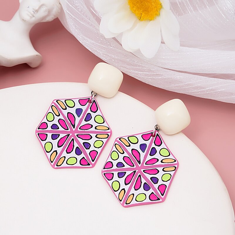 

Graphic Geo Shaped Drop Earrings, Multicolor