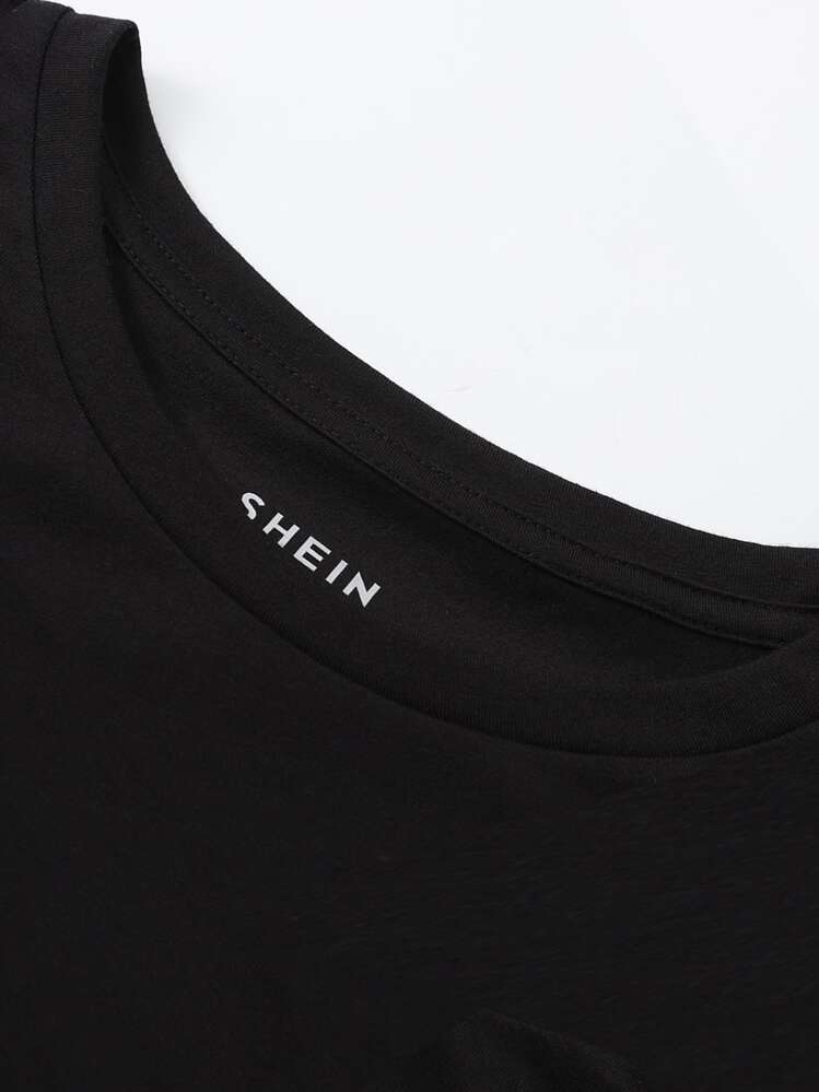 SHEIN LUNE Áo thun nữ Slogan Giải trí - màu đen - Xem 5