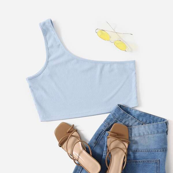 

Plus One Shoulder Crop Top, Baby blue
