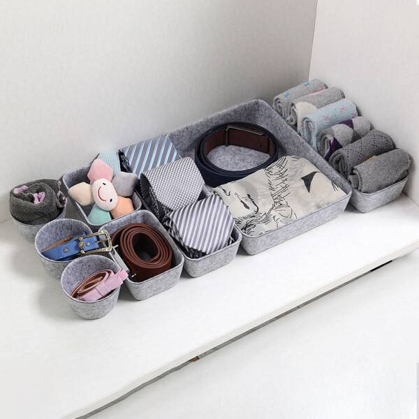 

8pcs Felt Storage Box Set, Light grey