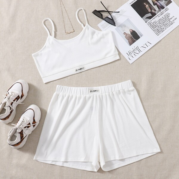 

Plus Patch Detail Cami Top & Shorts, White