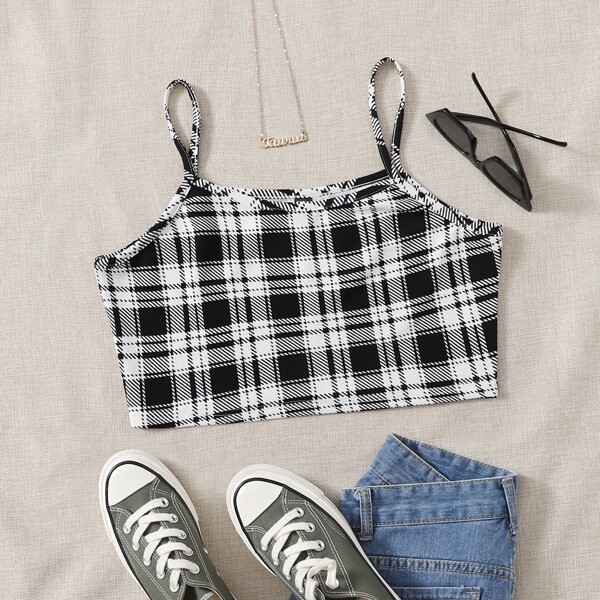 

Plus Tartan Cami Top, Black and white