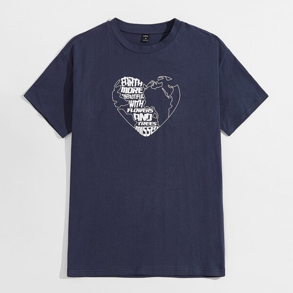 

Men Heart & Slogan Graphic Tee, Navy blue