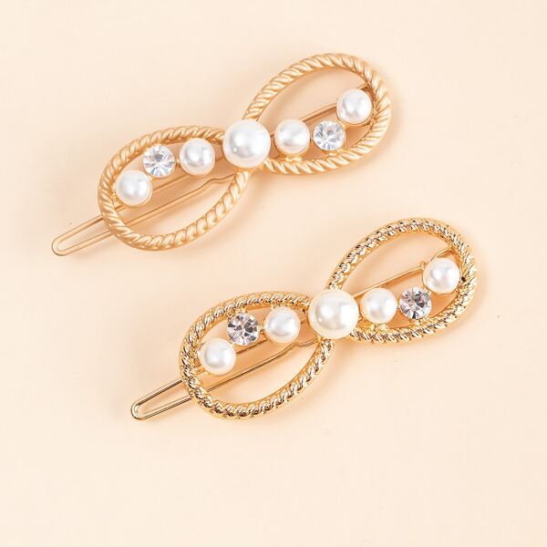 

2pcs Faux Pearl & Infinity Decor Hair Clip, Gold