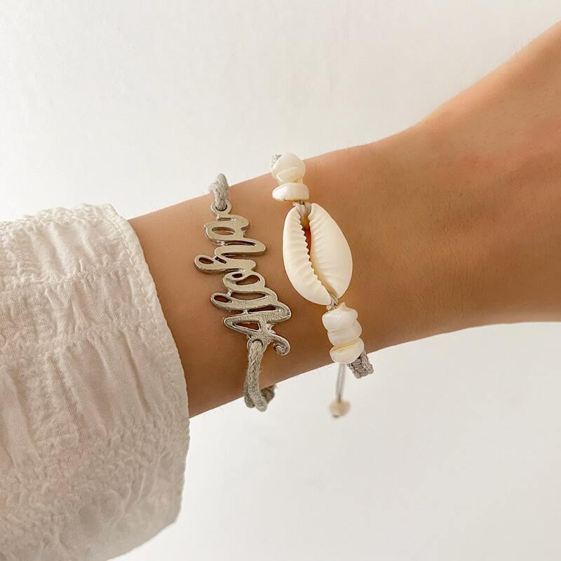 

2pcs Shell Decor Bracelet, Grey