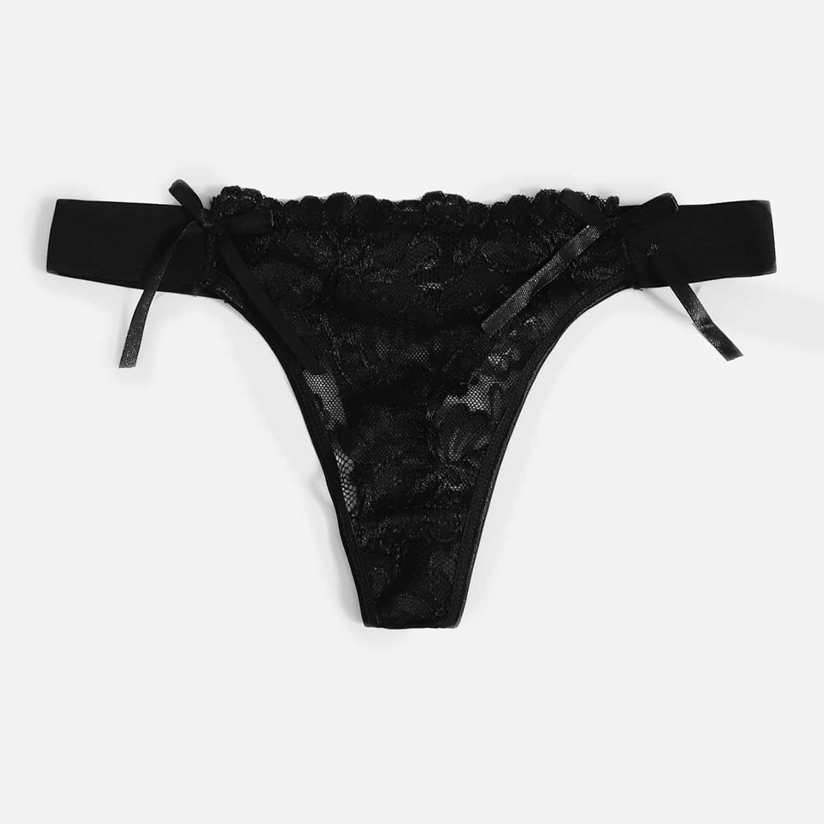 

Contrast Lace Bow Panty, Black