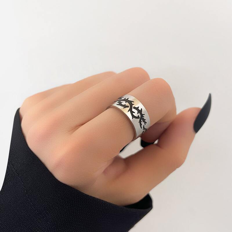 

1pc Graphic Ring, Silver