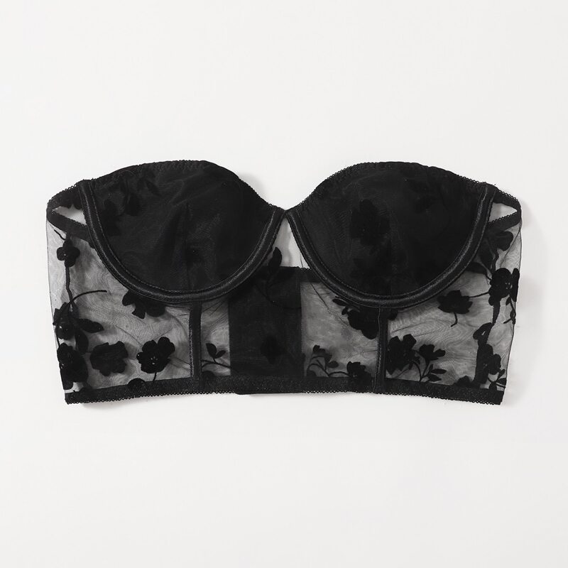 

Floral Mesh Crop Tube Top, Black
