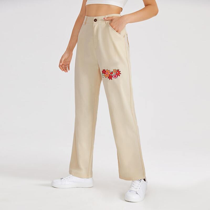 

Floral Graphic Straight Leg Pants, Khaki