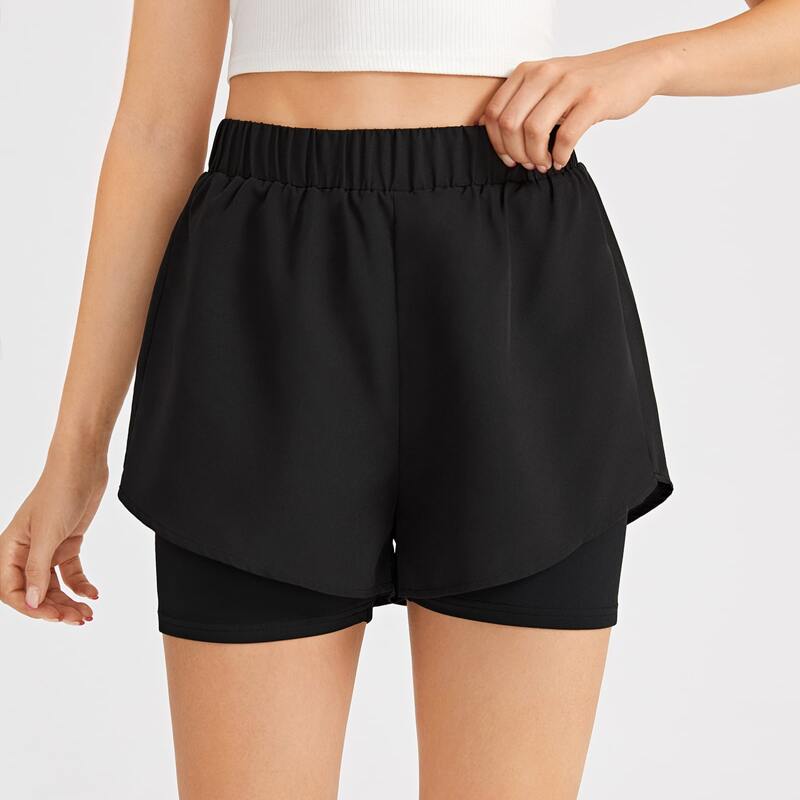 

2 In 1 Solid Shorts, Black