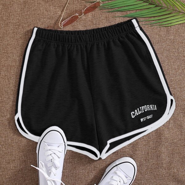 

Plus Letter Graphic Contrast Binding Track Shorts, Black