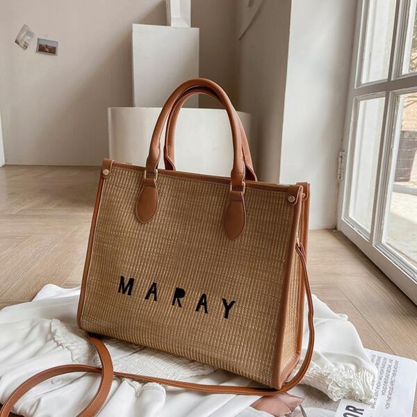 

Letter Graphic Tote Bag, Khaki