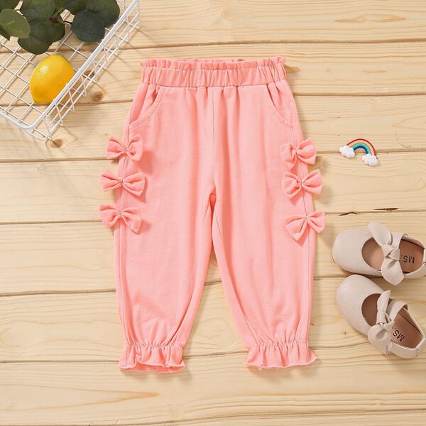 

Baby Girl Bow Side Paperbag Waist Pants, Baby pink