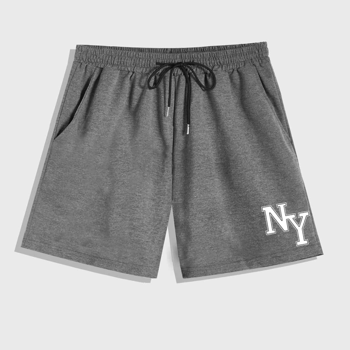 

Guys Letter Graphic Drawstring Shorts, Dark grey
