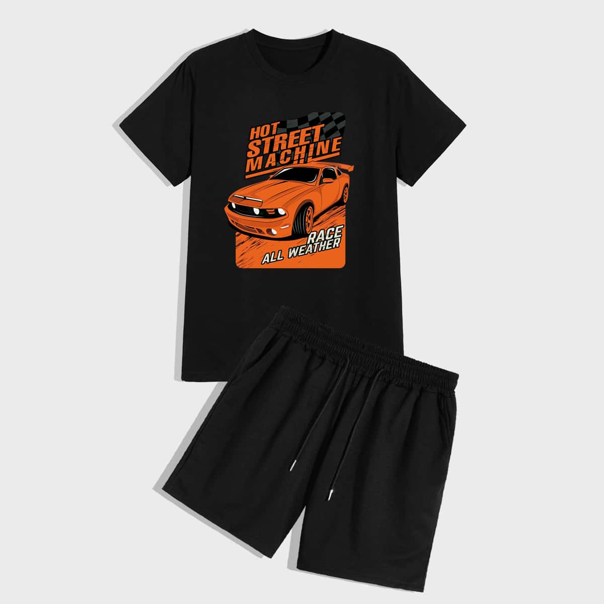 

Guys Letter Car Graphic Tee & Drawstring Shorts, Black