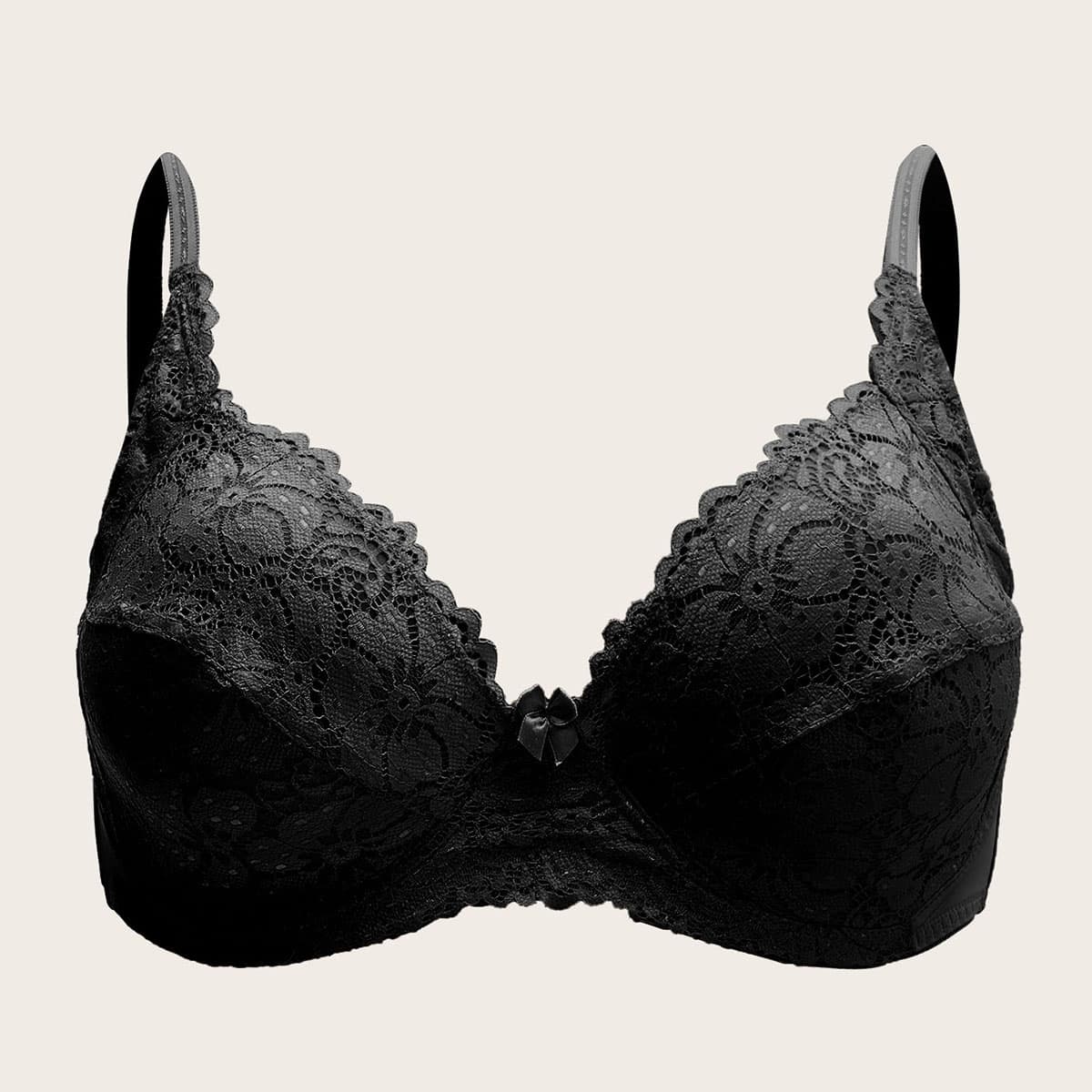 

Plus Floral Lace Underwire Bra, Black