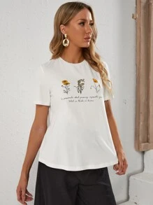 SHEIN Maternity Floral & Slogan Graphic Tee - White - View 4