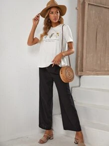 SHEIN Maternity Floral & Slogan Graphic Tee - White - View 5