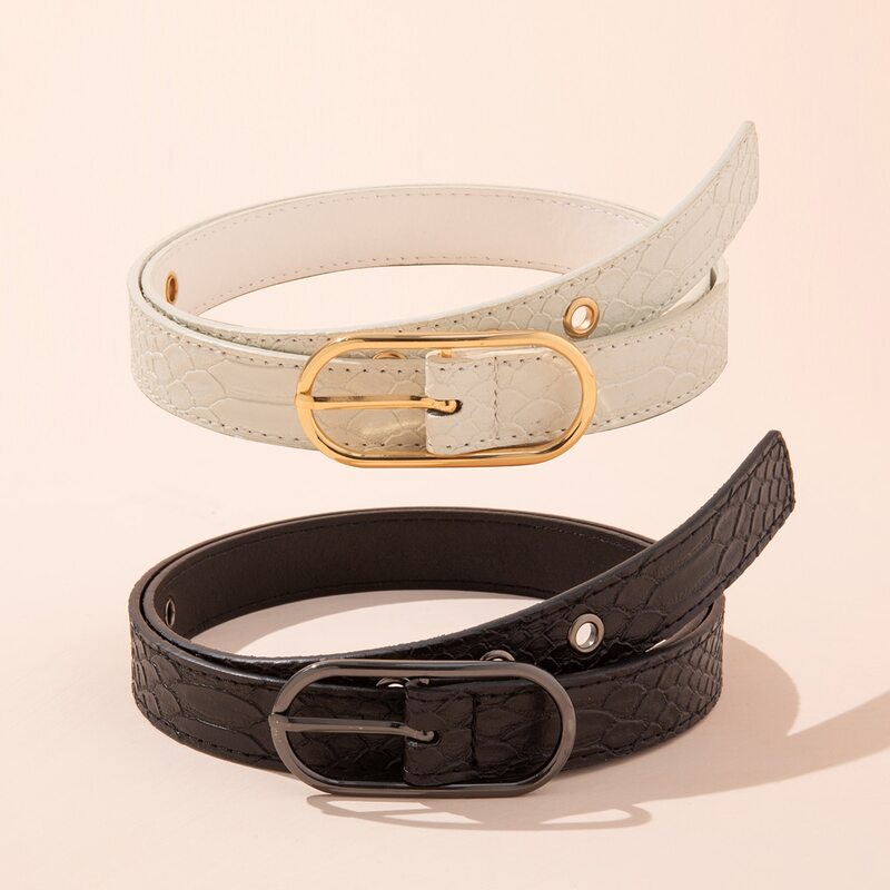 

2pcs Croc Embossed Belt, Black and white