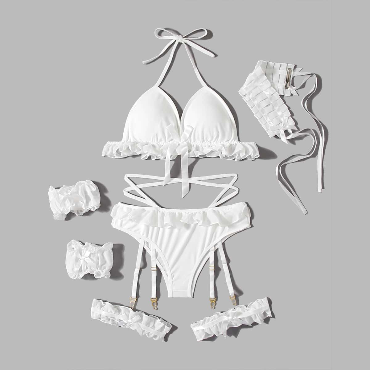 

7pack Ruffle Garter Costume Set, White