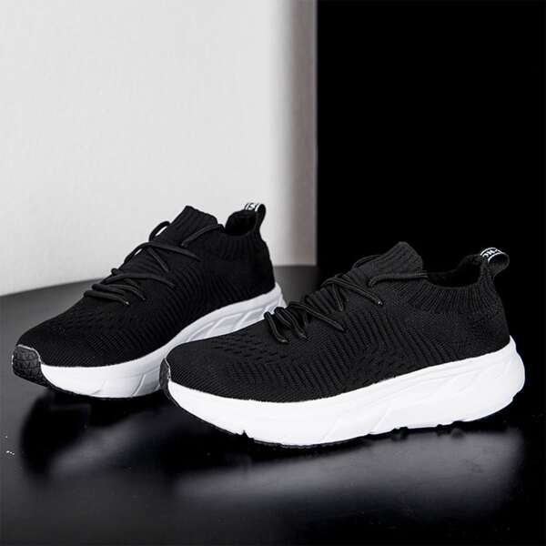 

Lace Up Decor Non-slip Sneakers, Black
