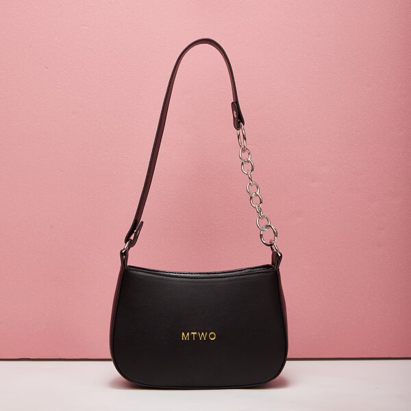 

Letter Graphic Chain Crossbody Bag, Black