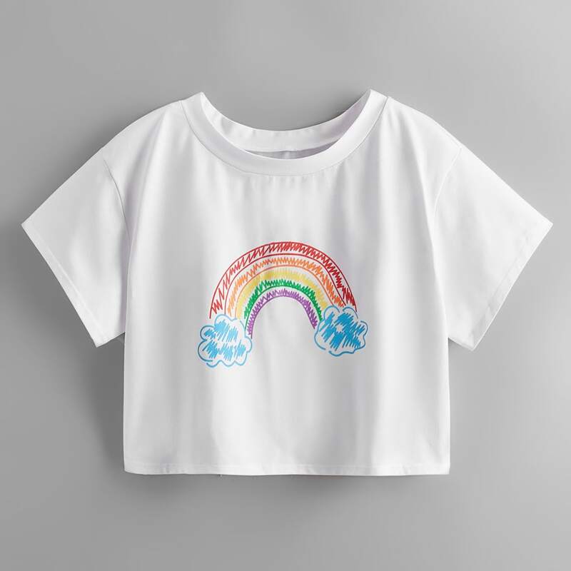 

Rainbow Graphic Crop Tee, White