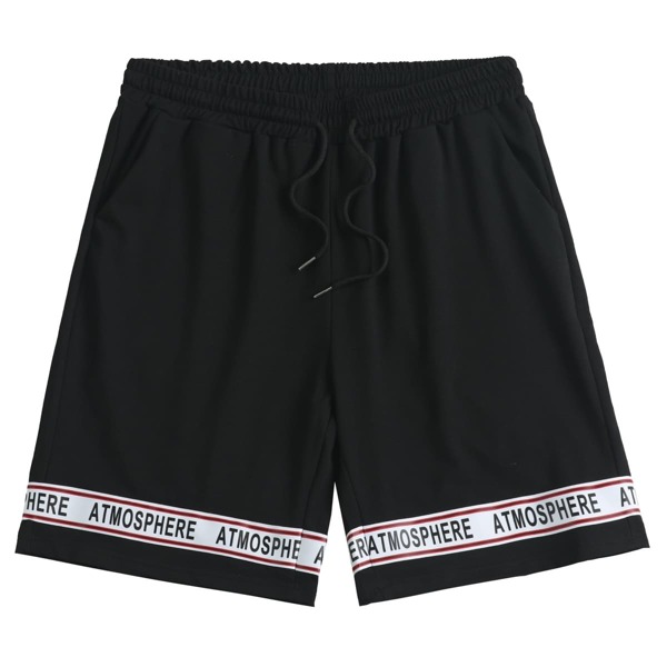 

Men Letter Graphic Drawstring Waist Shorts, Black