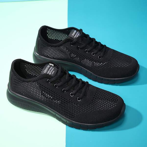 

Men Lace Up Front Knit Sneakers, Black