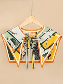 1入組女士緞紋面料復古圖案尖頭翻領假領子,適用於日常使用 - 彩色 - 查看 1