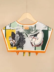 1入組女士緞紋面料復古圖案尖頭翻領假領子,適用於日常使用 - 彩色 - 查看 2