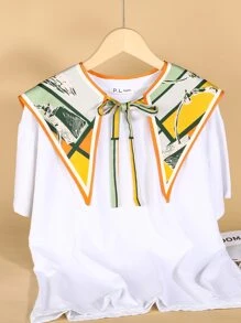 1入組女士緞紋面料復古圖案尖頭翻領假領子,適用於日常使用 - 彩色 - 查看 3