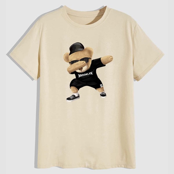 

Guys Cartoon Bear Graphic Tee, Apricot
