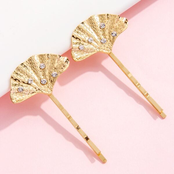 

2pcs Rhinestone Decor Bobby Pin, Gold