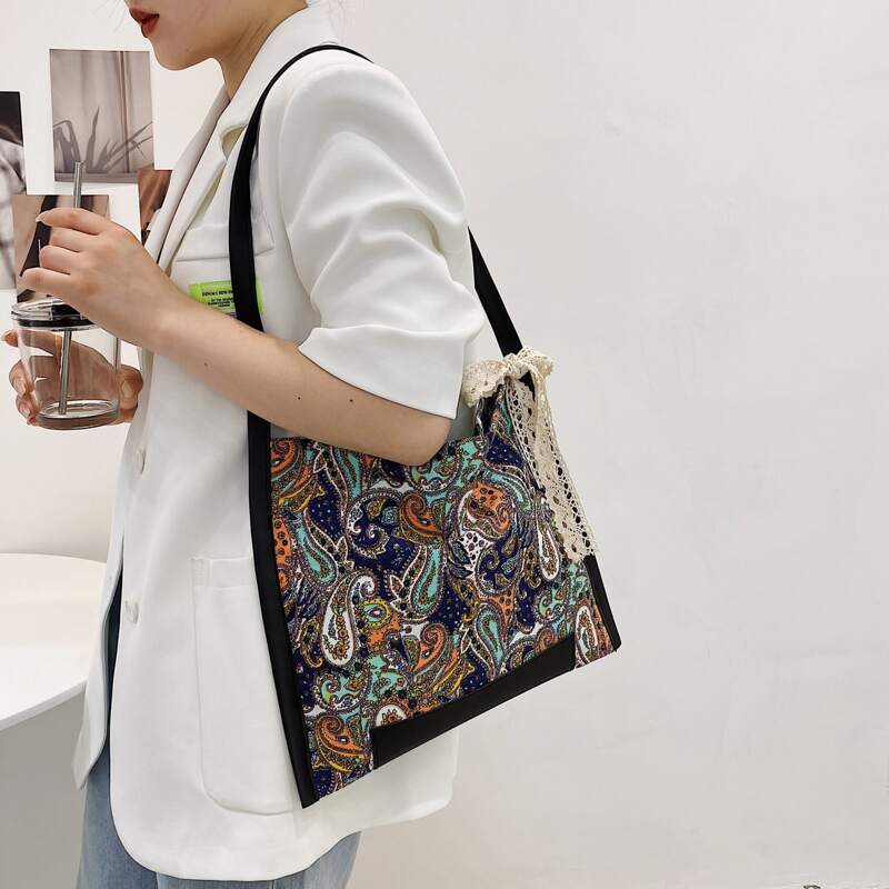 

Paisley Pattern Bow Decor Shoulder Bag, Multicolor