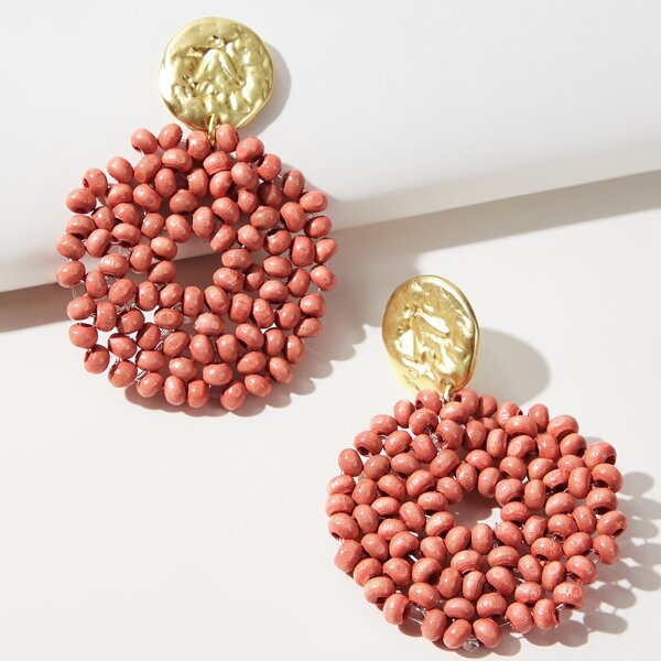 

Bead Decor Earrings, Hot pink