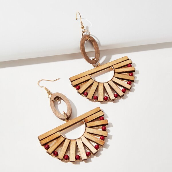 

Hollow Out Wooden Earrings, Brown