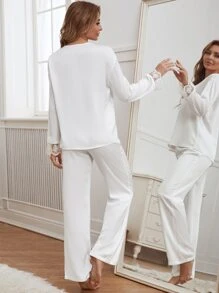 2 piezas Set de noche ribete con encaje - Blanco - Ver 2