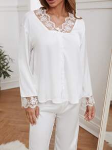 2 piezas Set de noche ribete con encaje - Blanco - Ver 4